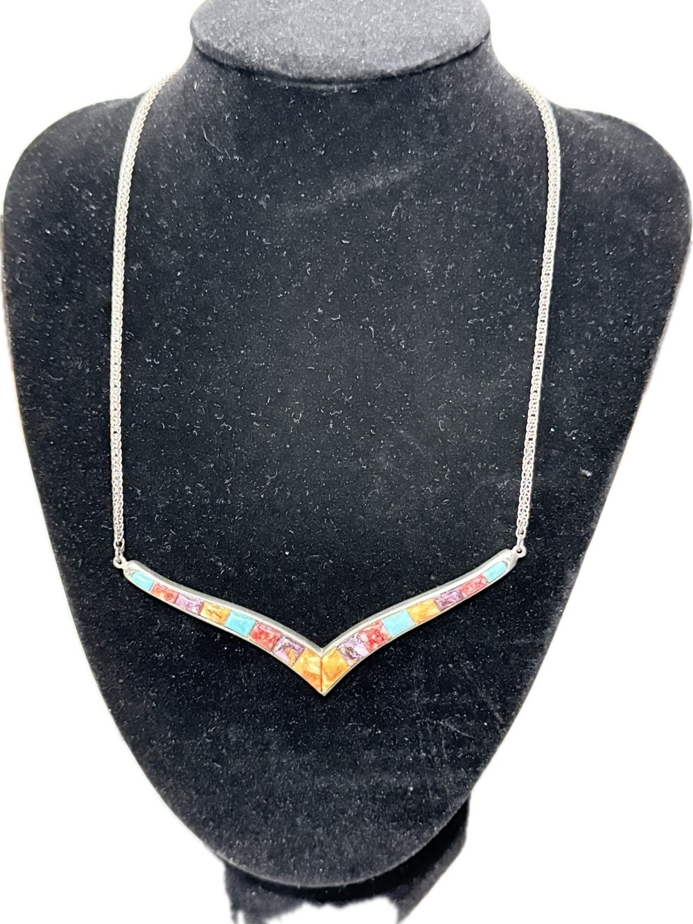 Multicolor Chevron Inlay Pendant Necklace - Women Jewelry